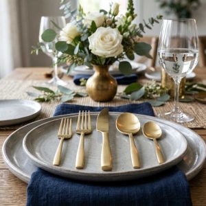 5-Piece Matte Gold Flatware Set