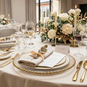 Gold Beaded Glass Charger Plate